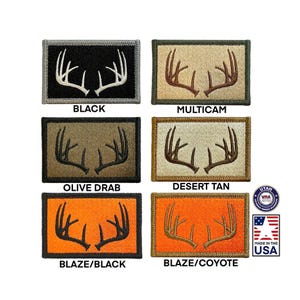 Deer Antler Fastener Morale HOOK Wildlife Hunter Hunt Patches 2X3 Made in USA
