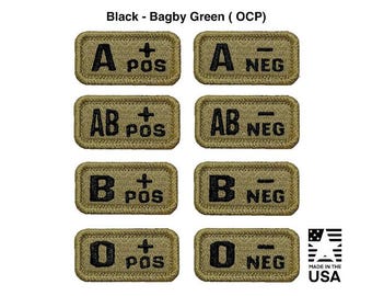Blood Type Patch 1x2 OCP | A B AB O Pos Neg | 100% Embroidered | Hook Back | Made in USA