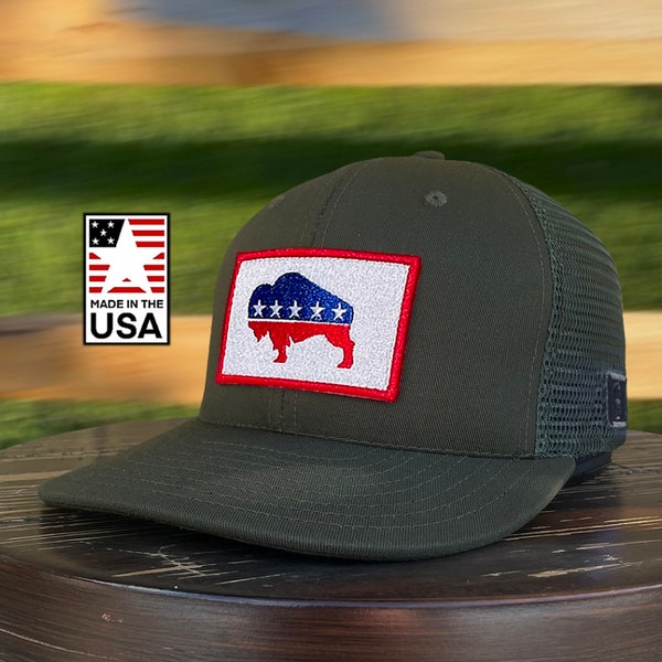 American Bison Morale Patch. Embroidered Buffalo Hook and Loop. Made in USA | UK