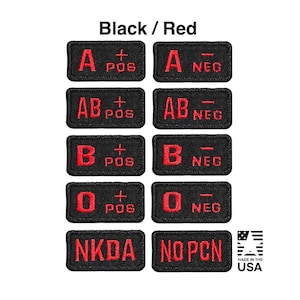 Schwarz - Rot Bluttyp 1X2 Haken zurück gestickte Aufnäher, Moral Patch - Made in den USA