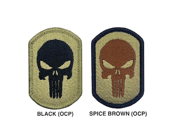 Punisher Skull Vertical Vest Patch - 3X2 OCP Camouflage Insignia - Made in USA