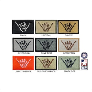 Bone Shaka Morale Patch. Embroidered Hang Loose Hawaii Skeleton Made in USA