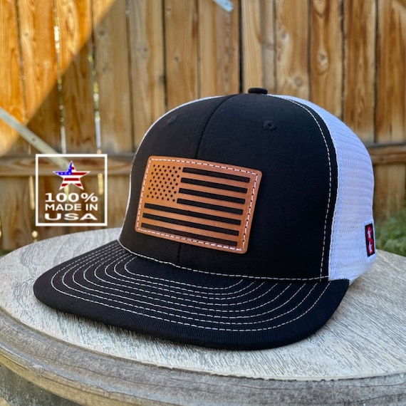 Black American Flag Hatwhite Mesh Back Snapbacktan Leather Etsy