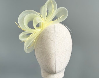 Primrose Yellow crinoline & goose biot feather fascinator. Ascot hat races ladies day hair small headband wedding guest Hatinator