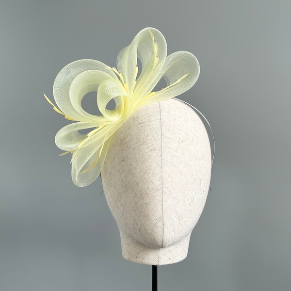 Primrose Yellow crinoline & goose biot feather fascinator. Ascot hat races ladies day hair small headband wedding guest Hatinator