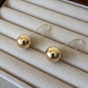 Minimalist Gold Ball Drop Earrings | Modern Stainless Steel Dangle Earrings | Lightweight Hook Earrings | Statement Sphere Jewel