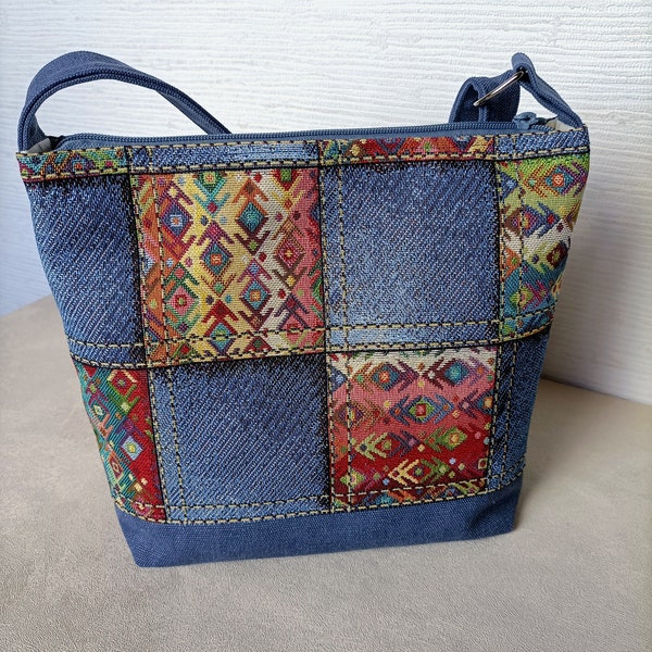 Sac bandoulière en jeans imprimé