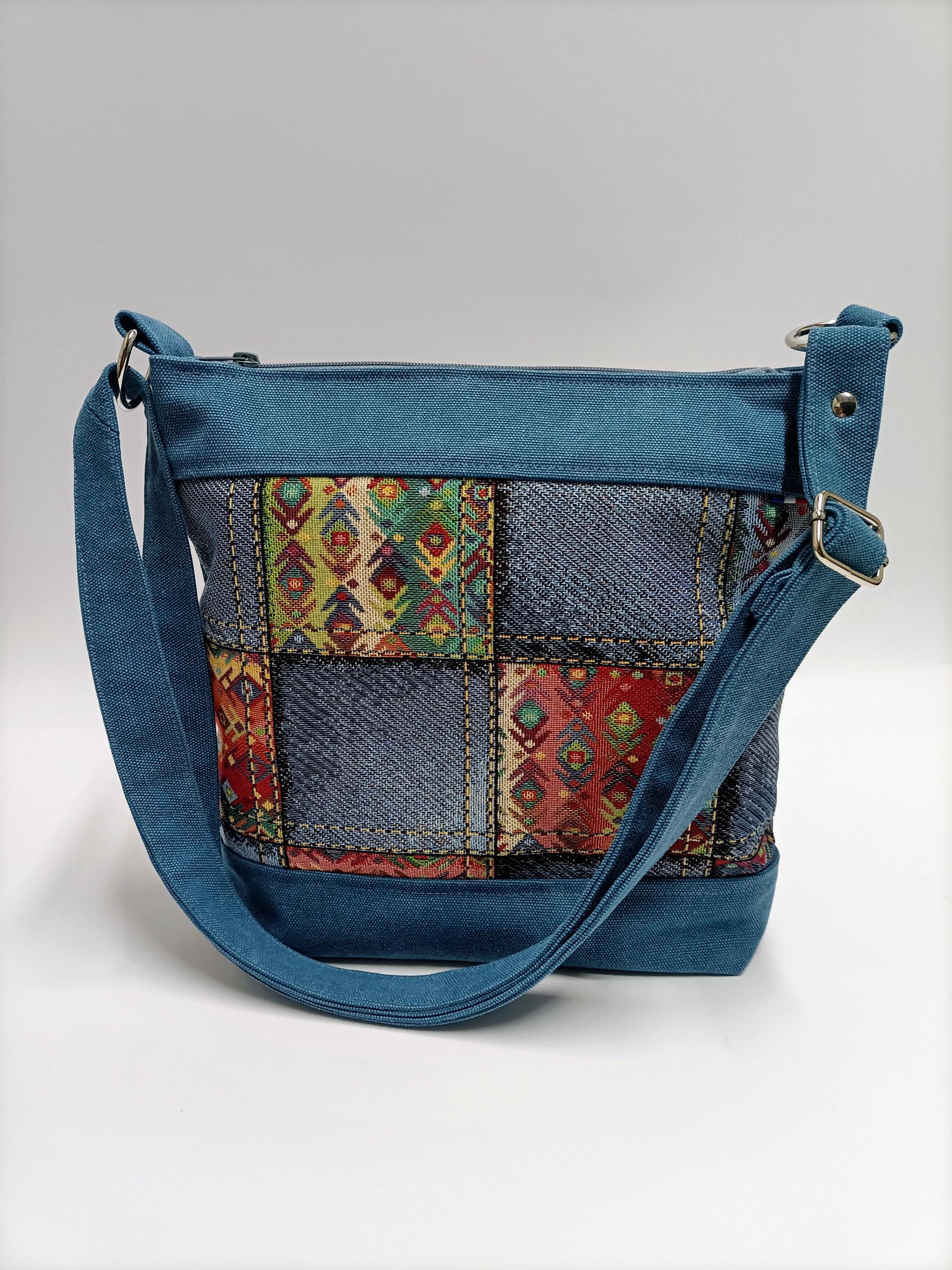 Sac à Main En Toile Jean Bleu Foncé - Dimensions 30x18x8 Cm - Fourre-tout à Anses Doubles - Occasion Très Bon état