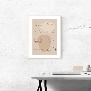 Boobies in Beige - Line Art, Beige, Breast, Breasts, Women Power, Poster