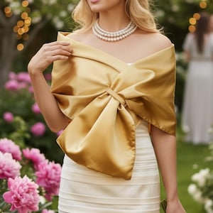 Gold Satin Wrap Shawl: Bridal Bolero Bridesmaid Cover-Up