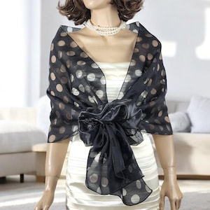 Black Dotted Organza Wrap Shawl: Elegant Wedding Shrug