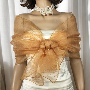 Orange Organza Shawl Wrap: Hands-Free Communion Shrug - Occassion Cover Up