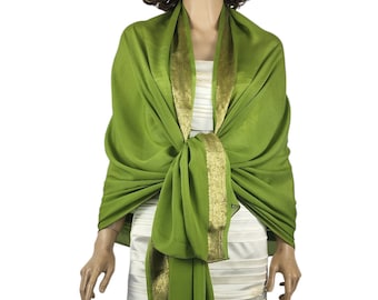 Silk Green wrap shawl, green shawl, silk evening wrap, wedding shawl, bridal cover up, oversize shawl, 200 cm lenght