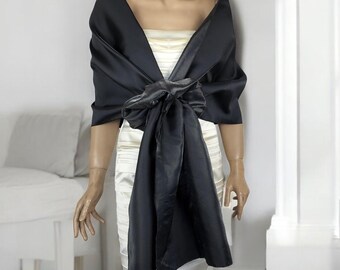 Gzcvba Chiffon Shawls Scarves Wraps for Bridal Wedding Party  Black Chiffon Satin Evening Wedding Wrap Scarf main image 2