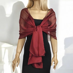 Burgundy Chiffon Wrap Shawl,  Elegant Hands Free Stole for Special Occasions, Red wine chiffon stole shawl, red comunion shawl, pull through