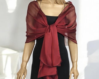 Burgundy Chiffon Wrap Shawl: Elegant Hands-free Stole