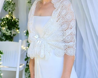 Off White Lace Wedding Shrug: Dotted Flower Bridal Shawl