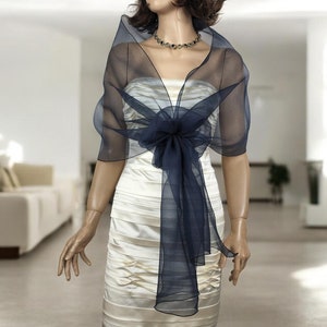navy blue organza stole shawl, oversize dark blue wrap shrug, hands free shawl, Mother of the Bride