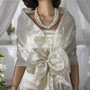 ivory organza bridal wrap wedding shawl sheer prom bridesmaid evening ball cover up shrug stole