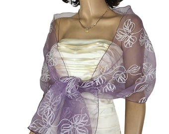 Fliederfarbener und weißer, lavendelrosa Tüllschal, eleganter Braut-Bolero, 200 cm