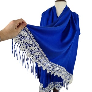 Royal Blue Pashmina Wedding Shawl Thick Viscose Bridal Cover-Up