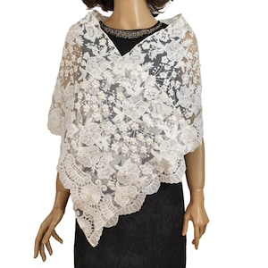 Of white lace bridal shawl, white lace evening shawl, Dress Cover Up, Crop Top Capelet, Evening shrug, Gift For Her, Handsfree shrug