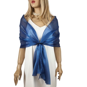 royal blue chiffon stole shawl shrug, blue evening wrap, formal pull through dress cover up, hands free shoulder wrap, Klein Blue, Dark Blue