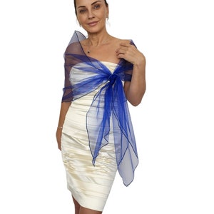 blue tulle stole shawl, royal blue wrap shrug, hands free shawl, blue comunion shawl, pull through wrap