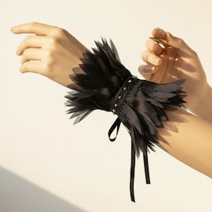 Black Wrist Cuff Bracelet, Romantic Jewelry, arm band, one of a kind