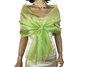 Green organza stole shawl, sage wrap shrug, hands free shawl, sage green comunion shawl, pull through wrap