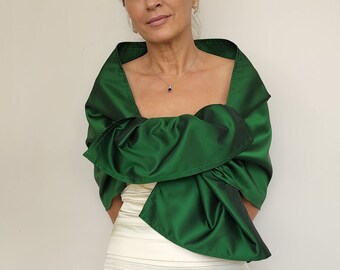 Emerald green taffeta satin wrap shawl, Dark Green wedding shrug accessory satin taft wedding wrap