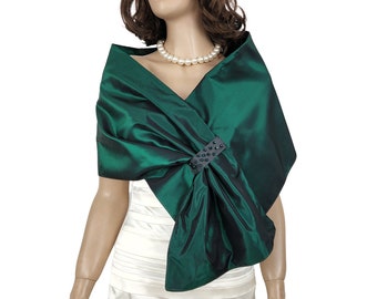 Emerald green taffeta wrap shawl, Dark Green wedding shrug accessory satin taft wedding wrap