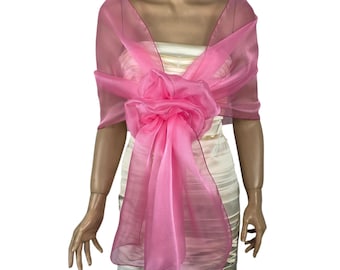 Hot Pink Organza Wedding Shawl - Elegant Wrap with Big Scrunchie