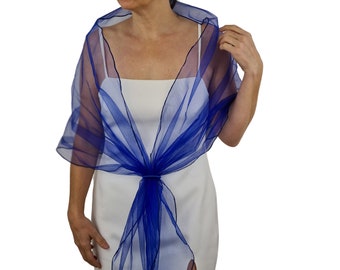 Royal Blue Organza Wrap Shawl: Sheer Evening Shrug
