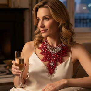 Red Crystal Bib Necklace: Chunky Rhinestone Statement Jewelry
