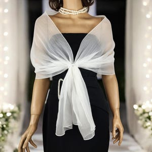 White Organza Wedding Wrap Shawl with Scrunchie