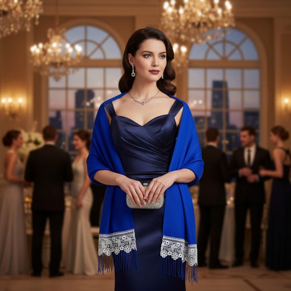 Royal Blue Pashmina Wedding Shawl Thick Viscose Bridal Cover-up - Etsy UK
