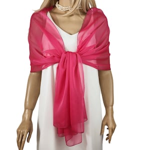 Fuchsia chiffon stole wrap shawl, hot pink wrap shrug, hands free shawl, pink comunion shawl, pull through wrap