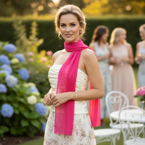 pink bridesmaid dress with scarf Fuchsia Chiffon Long Scarf