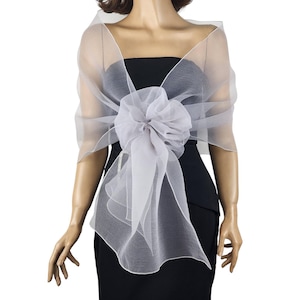 Gray Organza Wrap Shawl: Wedding Bolero Shrug with Scrunchie