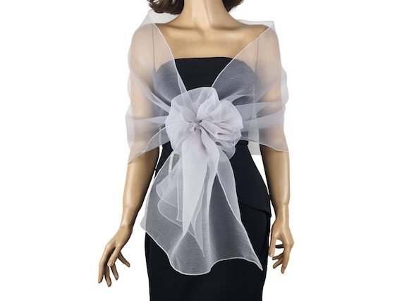 Gray Organza Wrap Shawl: Wedding Bolero Shrug With Scrunchie