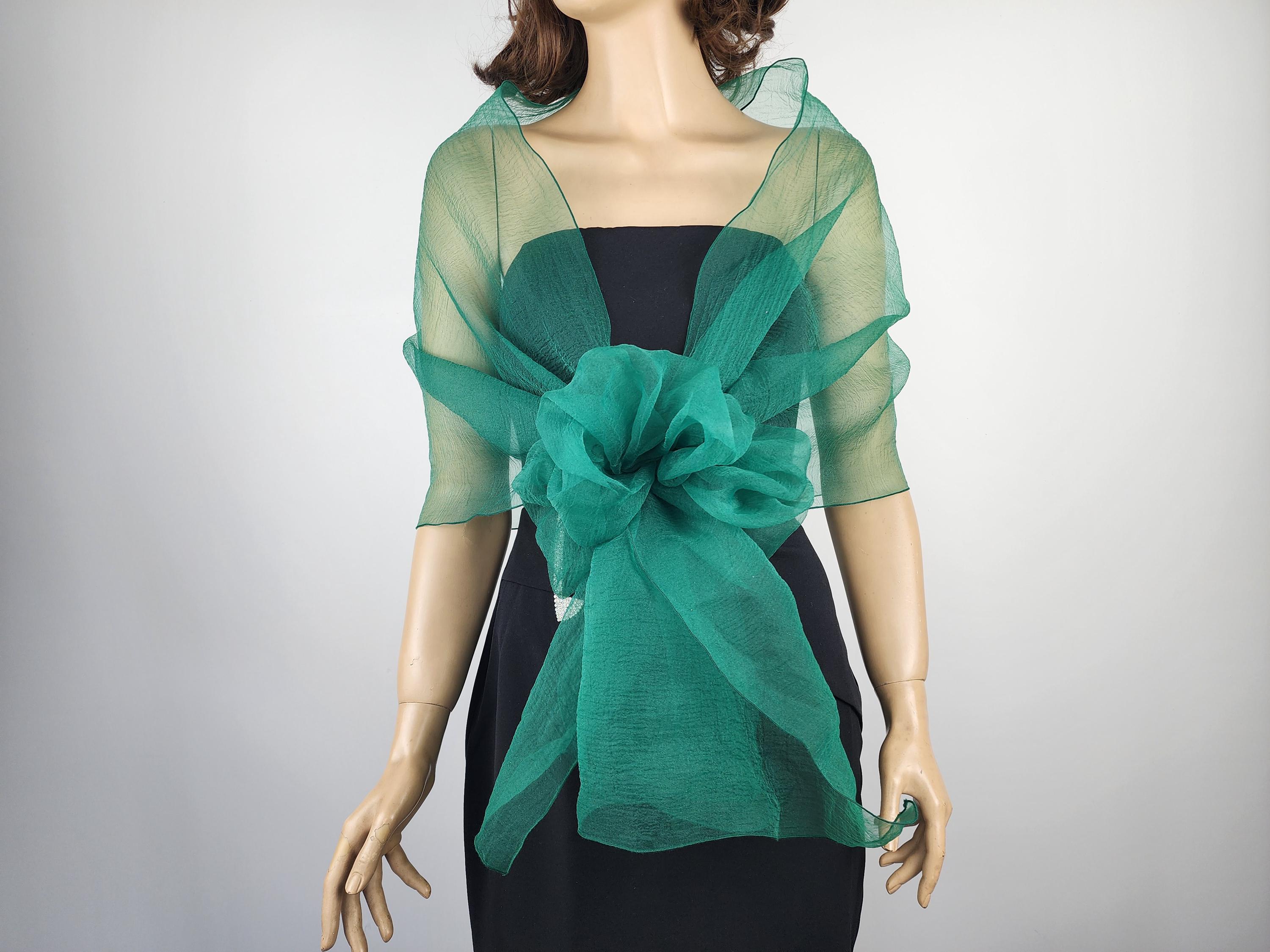 Green Organza Wrap Shawl: Elegant Wedding Bolero Shrug