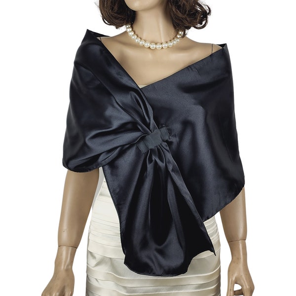 Black wrap shawl bolero wedding shrug elegant accessory satin taffeta wedding wrap