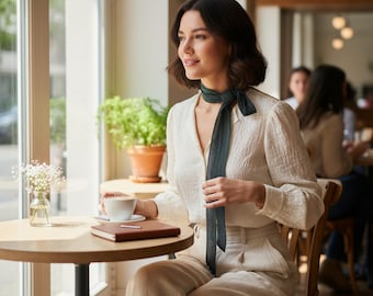 Zielony, wąski szalik: lekki, modny krawat