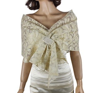 Châle doré pour femme, boléro de mariage, écharpe de bal de fin d&#39;année, écharpe de soirée en dentelle, châle pour femme, écharpe pour femme avec ficelle, écharpe de demoiselles d&#39;honneur