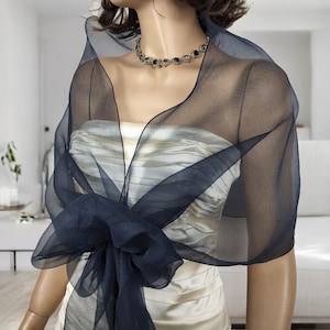 Navy Blue organza wrap shawl, blue bolero wedding shrug spring summer bridesmaids bridal wrap dark blue something blue