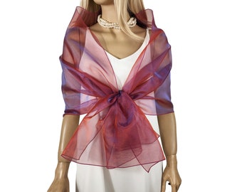 Sparkling Fuchsia Organza Wrap Shawl, Hands-Free Formal Evening Wear