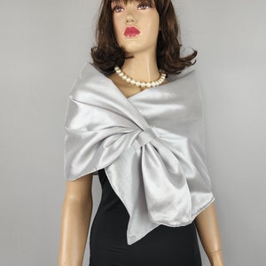 silver gray satin wrap shawl, grey gray satin cover up shawl, silver evening wrap, formal event shawl, bridal cover up, bridesmaid gift image 5