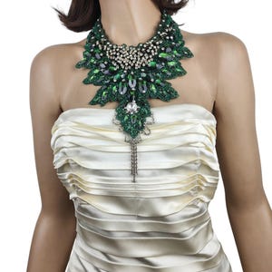 Emerald Green Crystal Bib Necklace: Rhinestone Statement Jewelry image 9