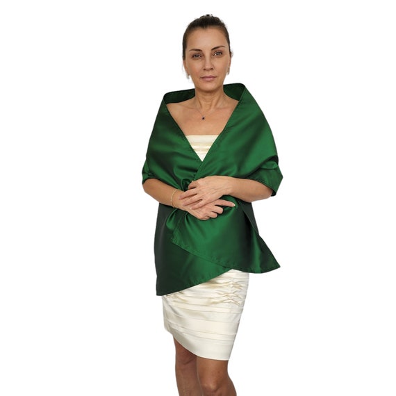 Emerald Green Satin Evening Shawl - Formal Dress Cover-Up